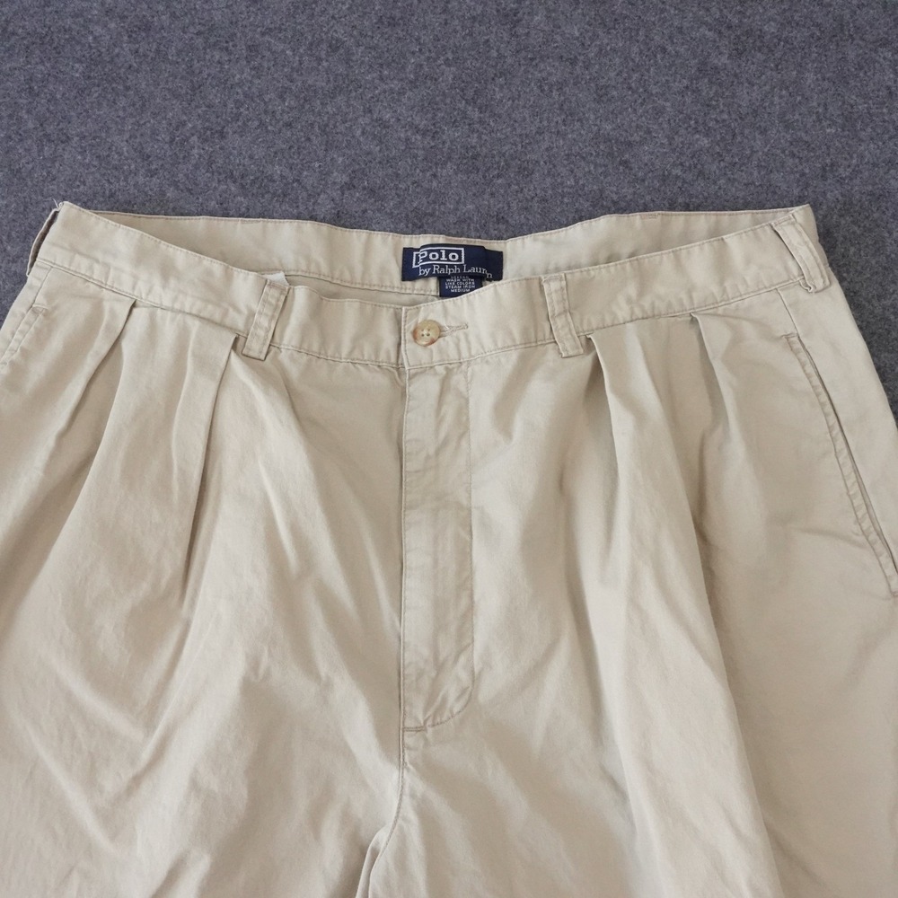Polo Ralph Lauren Mens Pleated Chino Pants Khaki Tan 100% Cotton 35 x 35 - Picture 2 of 12